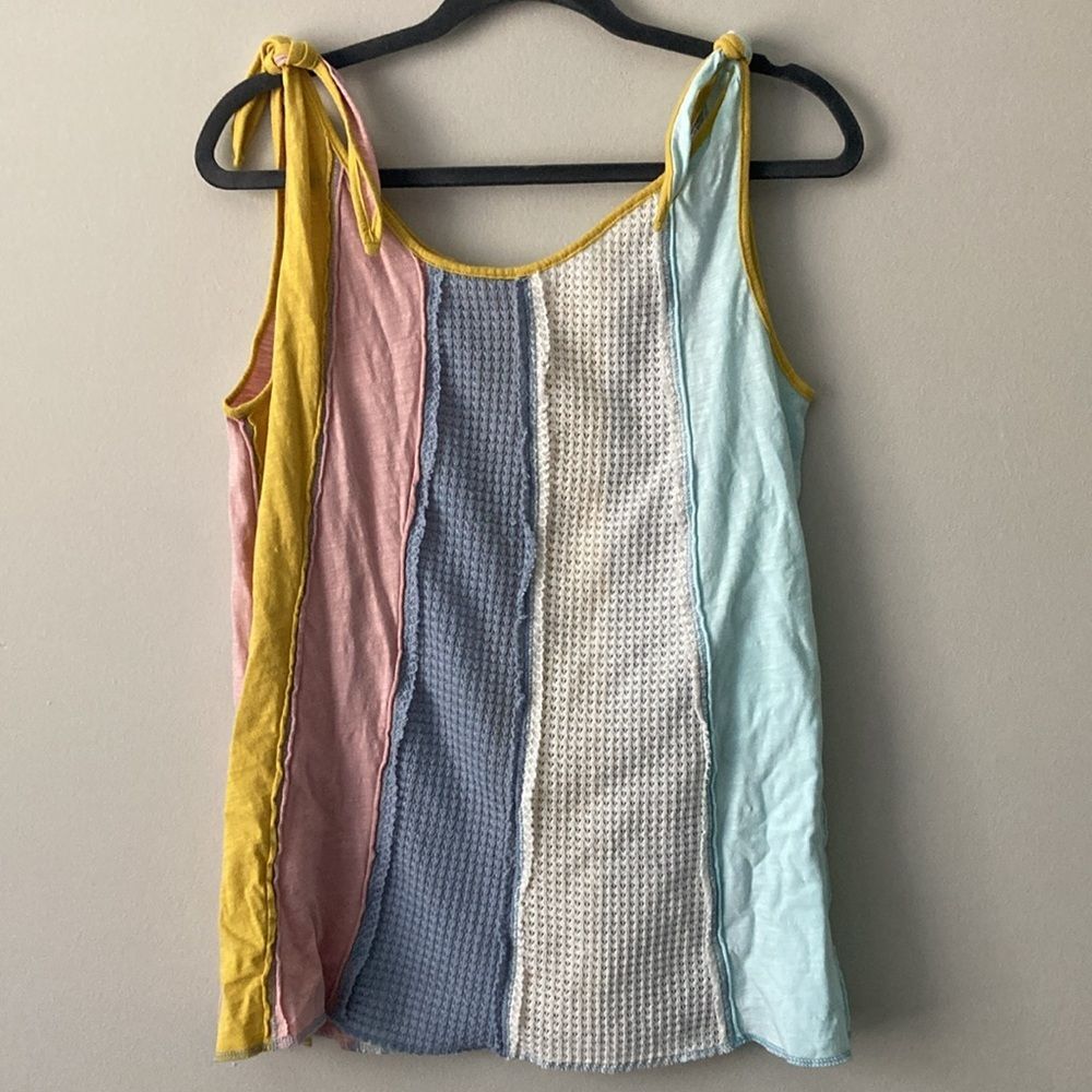 Colorful Patchwork Knit Tank Top L